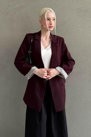 Seeh Bordo Kol Desenli Blazer Kadın Ceket Sh339