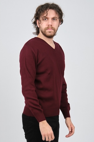 Ateş Triko Erkek V Yaka Düz Kazak 6091026 Bordo Bordo