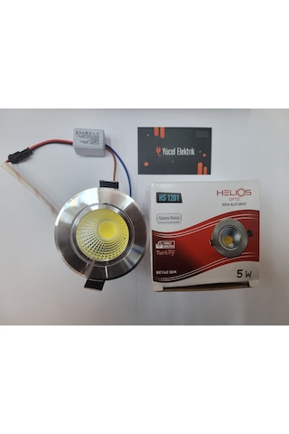 Helios 5 Watt Krom Kasa Beyaz Işık Trafolu Soğutmalı Cob Led Spot Saten - Krom