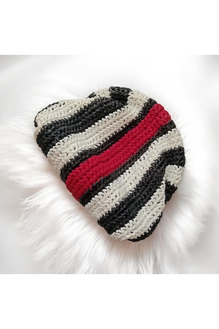 Kırmızı Siyah Beyaz Çizgili El Yapımı Clutch Çanta Rafya Örgü Kadın Makyaj & Gece Çantası Siyah-beyaz-kırmızı