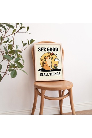 Renkli Kedi İllüstrasyon Baskısı, Güzel Sözler, Sevimli Kelebek Çocuk Sınıfı Posterleri