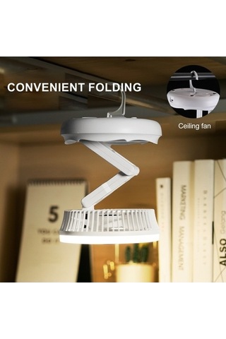 Ebitda Taşınabilir Katlanır Masaüstü Vantilatör - 4 Hız Ajust. Gece Lambası - Type-c Şarj - Beyaz