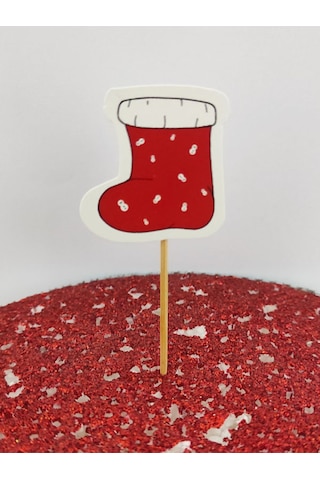30 Adet Dekoratif Karton Noel Çorabı Şeklinde Yılbaşı Kürdanı 6,5 Cm