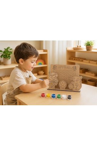 L Temalı Ahşap Boyama Seti 3d Geçmeli Mdf Dekor, 6 Renk Boya Ve Fırça Dahil