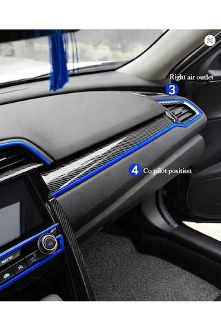Honda Civic 2016-2021 İçin 10. Nesil Panel Karbon Kaplama 11 Parça Mavi Detaylar