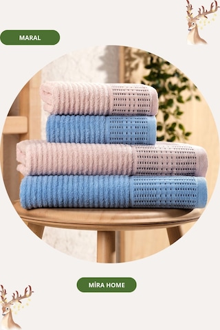 Mira Home 4 Parça Maral Battal %100 Pamuklu Banyo Havlu Takımı 90x160 Cm Mavi