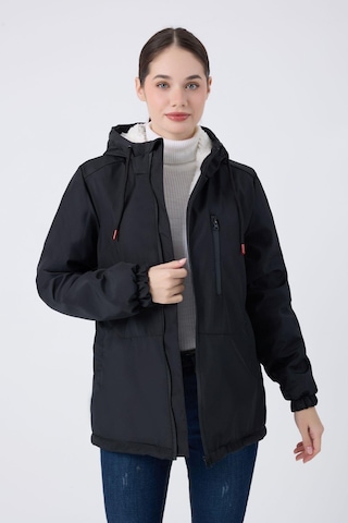 Spor Kadın Kürklü Su Ve Rüzgar Geçirmez Kapüşonlu Mont & Kaban & Parka Siyah