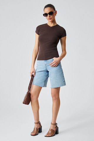 ETHIQUET MARTA Kadın Yuvarlak Yaka Kısa Kol Slim Kahverengi T-Shirt