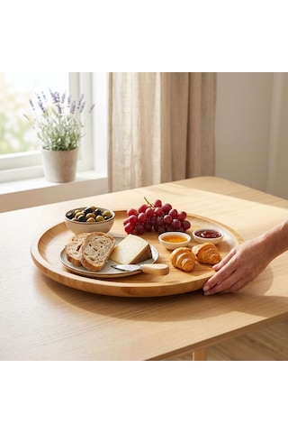 Bambu Dönerli Yuvarlak Sunum Tabağı 30 X 30 X 3,1 Cm, 360 Derece Dönen Servis Tepsisi, Kahvaltı, Peynir, Meyve Ve Atıştırmalık Sunumu İçin Çok Renkli