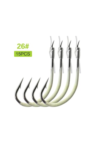 Jeehugo 26 Numara Işık Veren Balık İğnesi - 15 Adet, Yüksek Karbon Çelik, Parlak Kaplama, Dayanıklı Ve Keskin Uçlar
