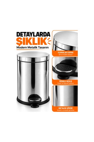 5 Litre Pedallı Metal Çöp Kovası Kapaklı Banyo Ve Ofis Çöp Kovası