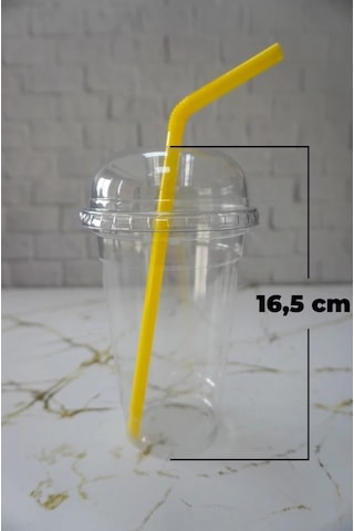 Plastik Şeffaf Bardak Kapaklı Milkshake Bardağı Kahve Bardağı Soğuk Içecek Bardağı 450ml 50 Adet 16 Oz