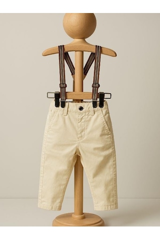 Erkek Bebek Askılı Pantolon-15710 Krem