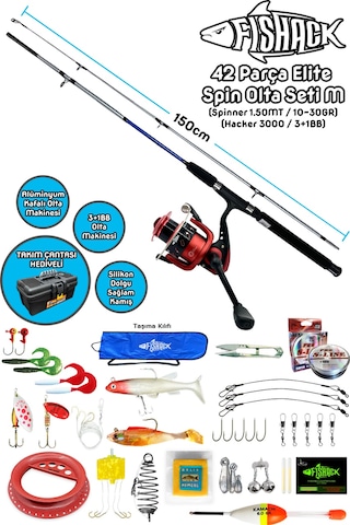 Spin At-çek Deniz Ve Göl Profesyonel Olta Seti Takımı - M - 1.50mt / 10-30gr - 42 Parça Elite
