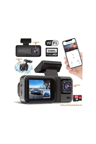 Üç Kameralı Ön Iç Arka Araç Içi Kamera Wifi Viidure App Mpıa Cc38 64gb