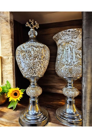 3'lü Dekoratif Prestij Dekoratif Vazo Set - Ekru Ekru