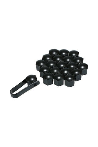 Springsun 17mm Abs Plastik Araba Tekerlek Somun Kapağı, Korozyona Dayanıklı, Siyah Kaplama, 20 Adet + Çıkarma Aracı