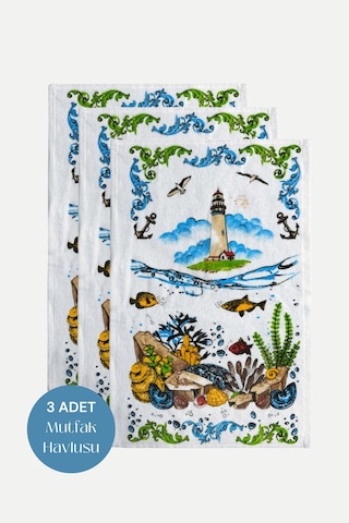 3lü Paket Baskılı Beyaz Mutfak Havlusu Modeli My Kitchen