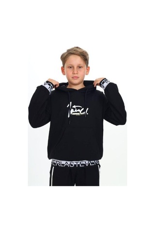Ekkokids Çocuk Kapüşonlu Kind Yazılı Sweatshirt-14820 Siyah