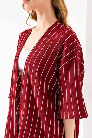 Giysa Kadın Yarım Kol Çizgili Bürümcük Kimono Bordo - 254406 Bordo