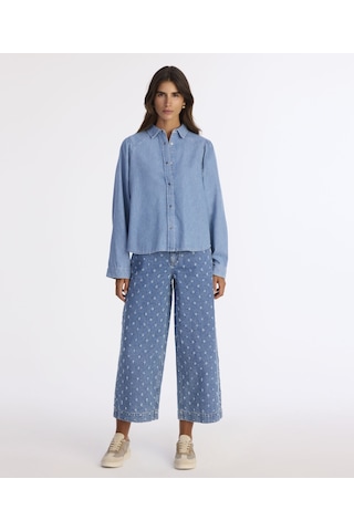 Yargıcı Balon Kollu Denim Gömlek 25kkgm6041x 515 Mavi