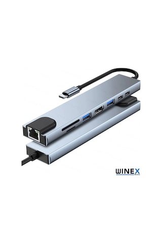 Winex 8In1 Usb Type-C Hub Port Adaptör Hdmı Usb Ethernet Pd Giriş