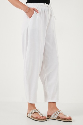 Lela Pamuklu Relaxed Fit Normal Bel Daralan Paça Bayan Pantolon 668Yp5198 Beyaz