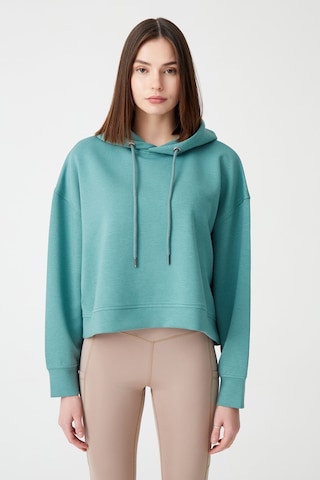 Los Ojos Mavi Yeşil Kapüşonlu Yumuşak Dokulu Crop Sweatshirt Cropped Sweat Mavi-yeşil Mavi-yeşil