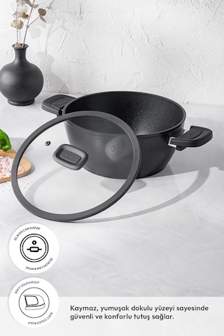 Emsan Diamente Derin Tencere 24 Cm Siyah