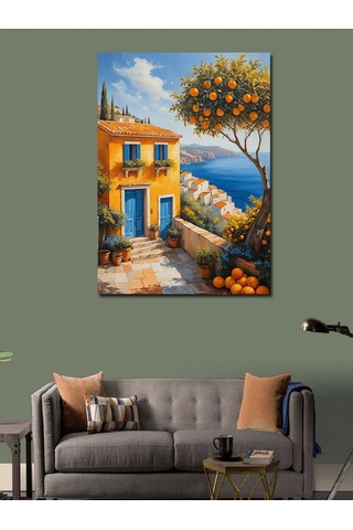 Kanvas Tablo Mavi Kapılı Sahil Evi 70cmx100cm