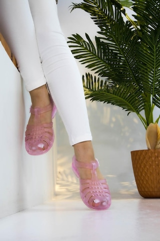 Sermoda Yumuşak Plastik Deniz Ayakkabısı Kadın Sandalet Şeffaf Sim Pembe