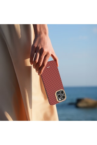 Apple iPhone 16 Pro Max Kılıf M-safe Uyumlu Raptic Aramid Skin Origin Serisi Kapak Kırmızı
