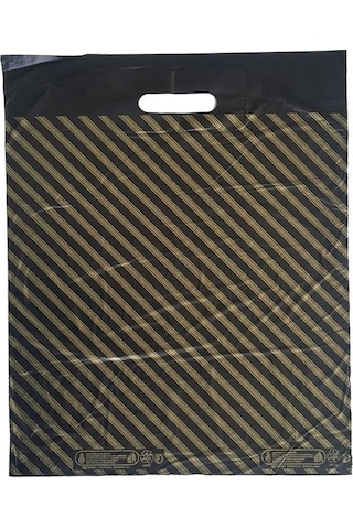 Naksan Takviyeli İnce Desenli Çizgili Siyah Çanta Poşet Torba - 3 No - 33 x 45 CM - 50 Adetlik Paket