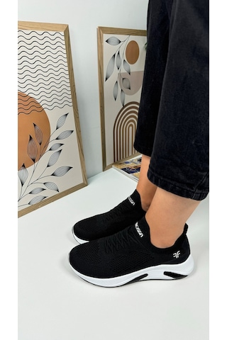 Günlük Unisex Sneaker Slip-on Nefes Alabilen Hafif Yürüyüş Bağcıksız Esnek Spor Ayakkabı 041f Siyah-beyaz
