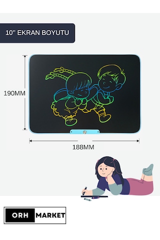 Mavi 10 İnç LCD Çizim Tableti – Şarjlı, Dijital Kalemli, USB Kablolu, Renkli Ekranlı Yazı Tableti