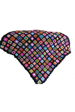 El Örgüsü Etnik Otantik Motifli Siyah Koltuk Şalı 100 Cm X 100 Cm Siyah - Çok Renkli