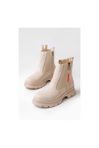Aymood Asm-086 Bej Fashion Aksesuarlı Fermuarlı Günlük Kadın Bot Bej