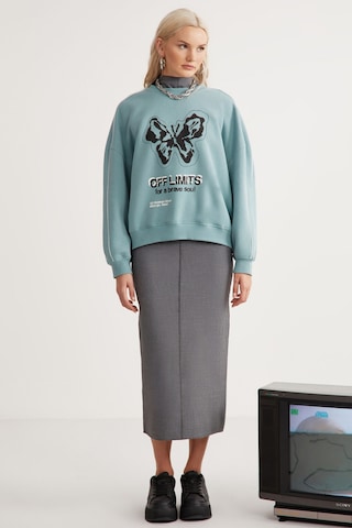 Grımelange Raketı Kadın Içi Polarlı Yumuşacık Bisiklet Yaka Biye Ve Parça Baskılı Relaxed Yeşil Sweatshirt