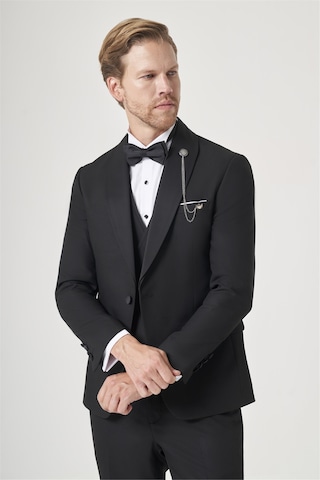 İmza Siyah Kırlangıç Yaka Düz Desen 6 Drop Slim Fit Yelekli Damatlık Takım Elbise 1001260206