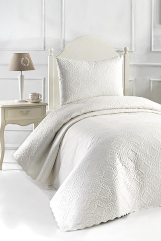 Ultrasonik Kapitoneli Elite Tek Kişilik Yatak Örtüsü Krem Krem