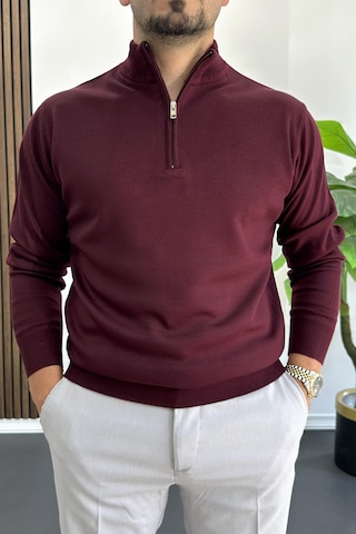 Edwox Erkek Yarım Fermuarlı Normal Kalıp Kazak Bordo Edw411 Bordo