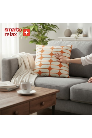 Smarto Relax Içi Dolgulu Kırlent 45x45 Cm Kare Salon & Berjer Kırlenti - Smr-kır-026 Beyaz - Turuncu