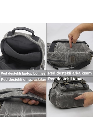 Celsus 4013 Vintage Kanvas Sırt Çantası, 15,6 İnç Laptop Bölmeli, Çok Cepli Seyahat Ve Günlük Kullanım Çantası Gri