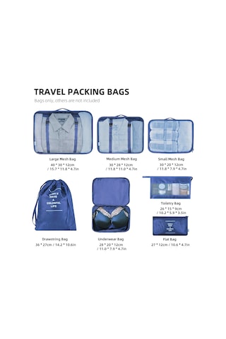 Jeehugo Seyahat Çantası Giyim Sınıflandırma Organizer Seti 7'li - Su Geçirmez Kumaş, Çift Reşen, Yer Tasarrufu, Lacivert KOYU MAVİ