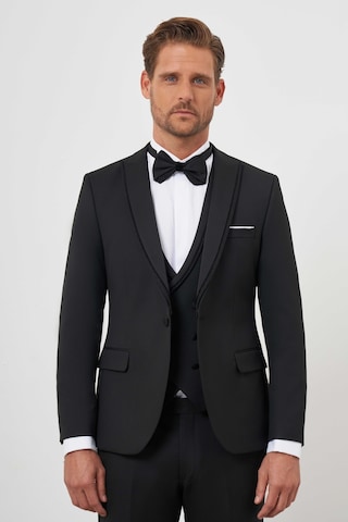 Morven Erkek Siyah Poliviskon Ceramonia Düz Desen Slim Fit Sivri Çıkma Yaka Damatlık 24mc055010001 Siyah