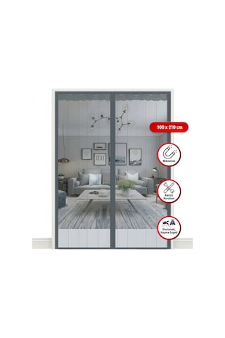 Mıknatıslı Kapı Sinekliği Gri 100x210 Cm Otomatik Kapanan Manyetik Tül Sineklik Bx40