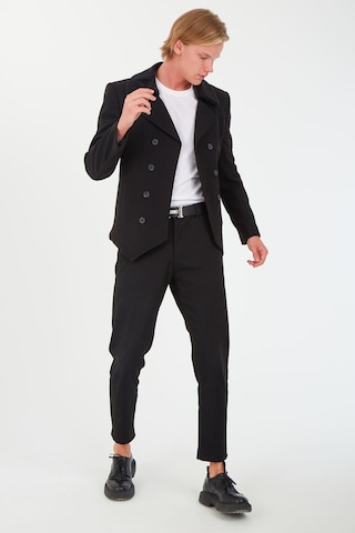 Sposo 1702 Yaka Çıkmalı Kruvaze Yünlü Kaşe Siyah Erkek Kısa Kaban Siyah