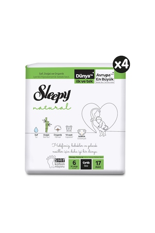 Sleepy Natural Bebek Bezi 6 Numara XLarge Aylık Paket 68 Adet 4'lü