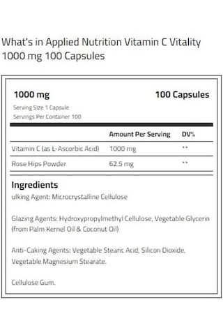 Applied Nutrition Vitamin C Rose Hips Ascorbic Acid 1000mg 100 Ca