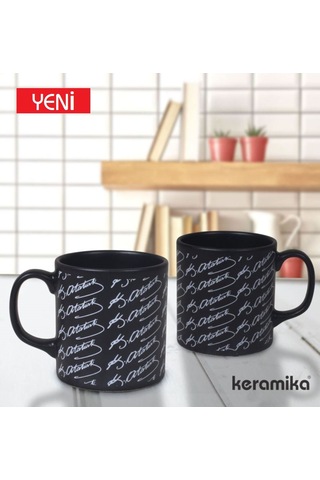 Keramika Kupa Silindirik 10 Cm Mat Siyah Kemal Ataturk Imza